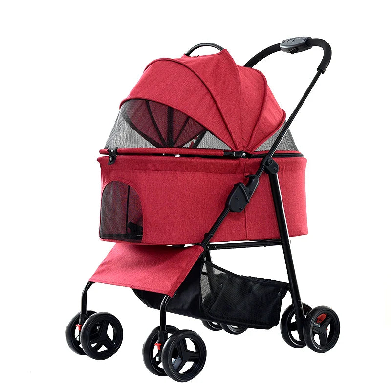 JMT-437386 Portable Double Brake One-Hand Fold Pet Stroller for Dogs and Cats