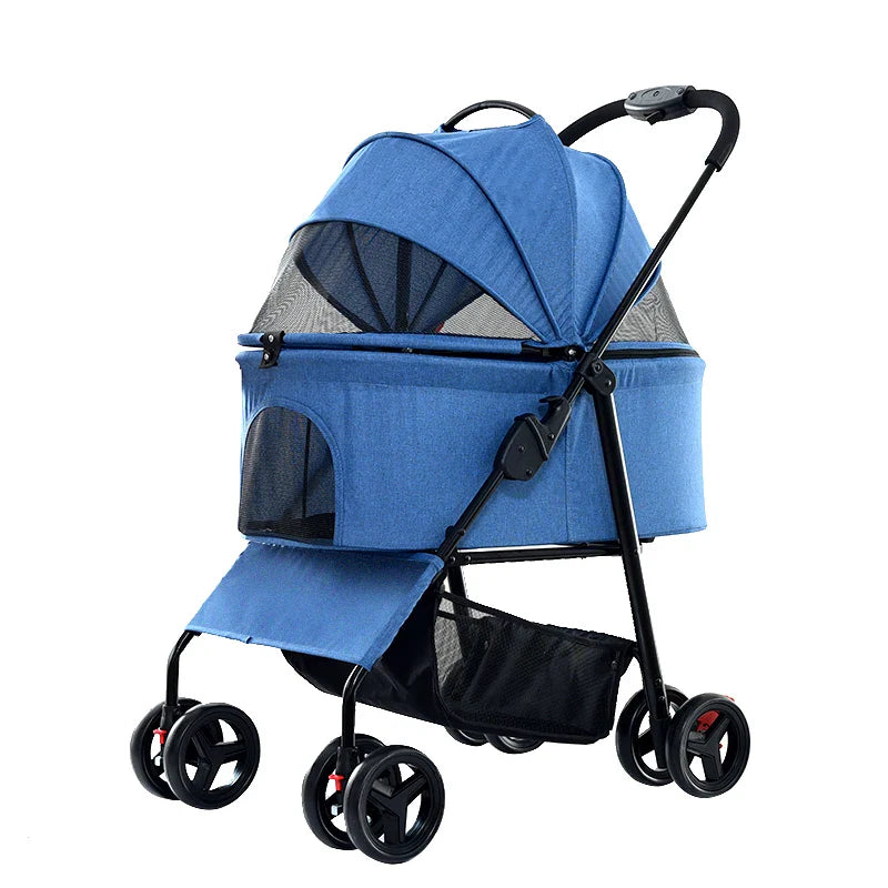 JMT-437386 Portable Double Brake One-Hand Fold Pet Stroller for Dogs and Cats