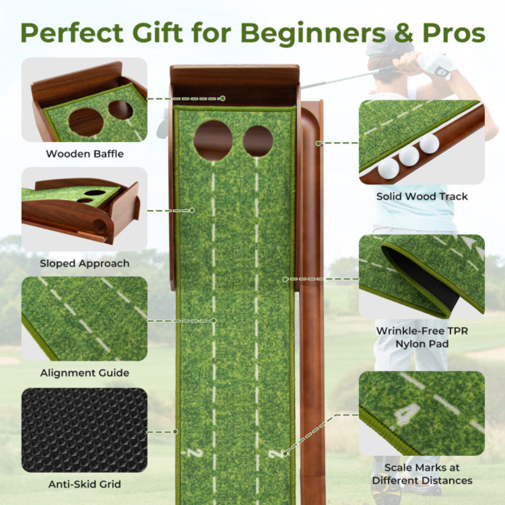 KTX-339027 Golf Putting Mat with Auto Ball Return and Dual Hole Sizes for Home Practice