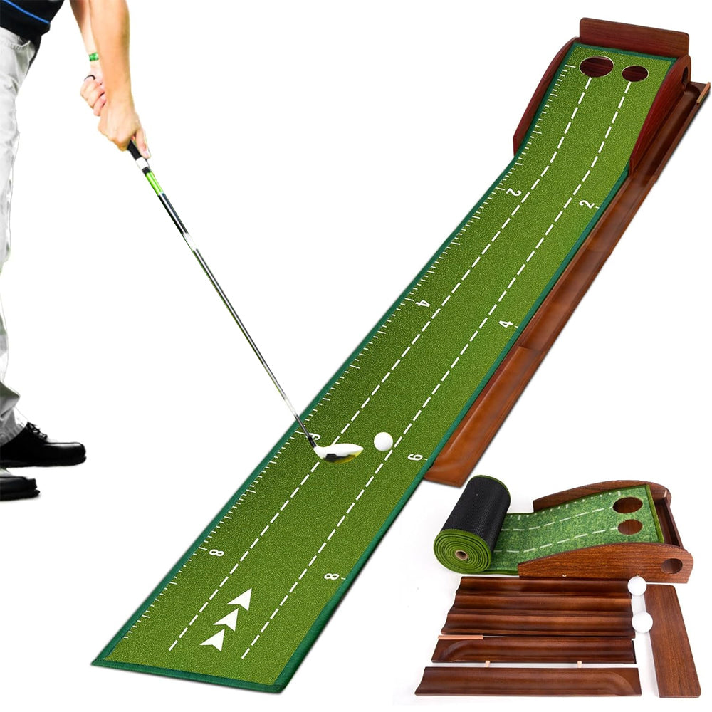 KTX-339027 Golf Putting Mat with Auto Ball Return and Dual Hole Sizes for Home Practice