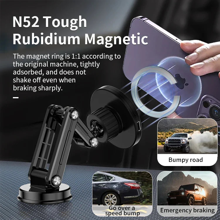 KTX-803091 15W Wireless Charger Magnetic Car Phone Holder with 360° Rotation and Foldable Design for Dashboard Use
