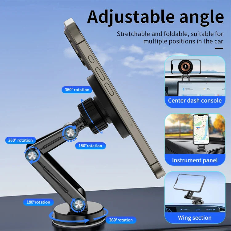 KTX-803091 15W Wireless Charger Magnetic Car Phone Holder with 360° Rotation and Foldable Design for Dashboard Use