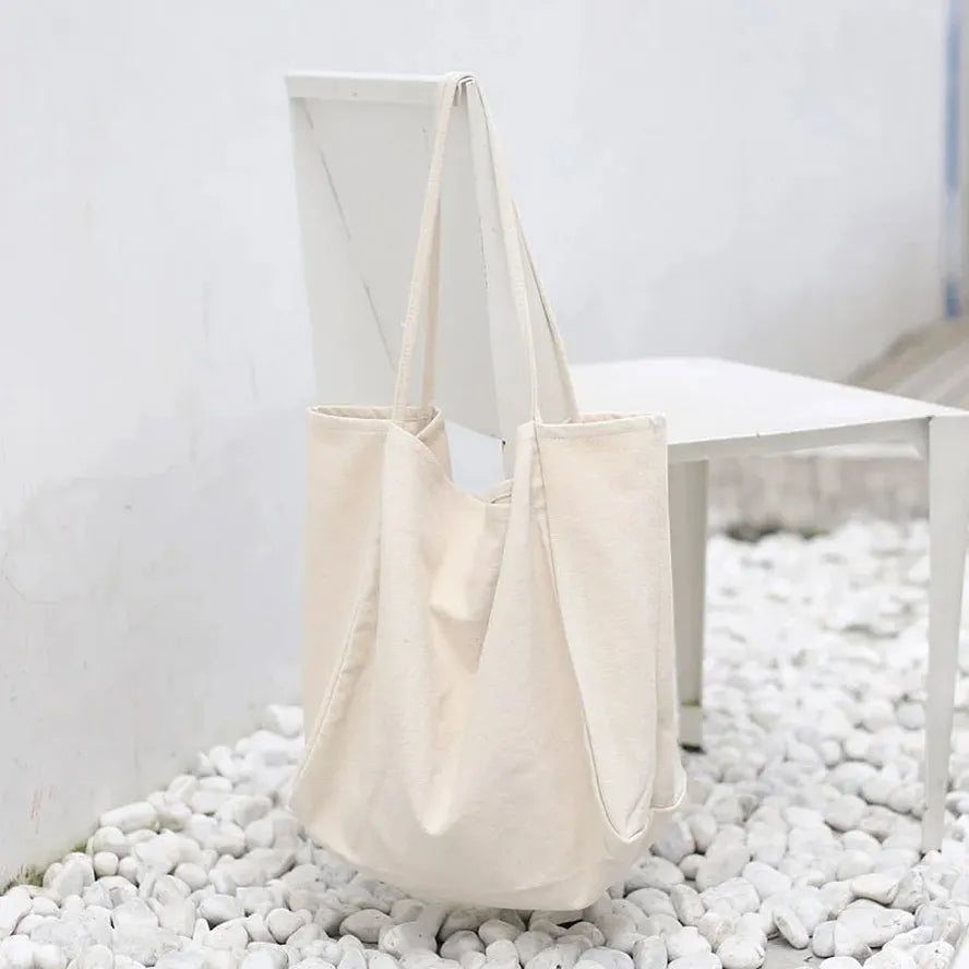 KTX-316179 Korean Style Large Canvas Shopping Bag - Simple Retro Shoulder Sling Bag