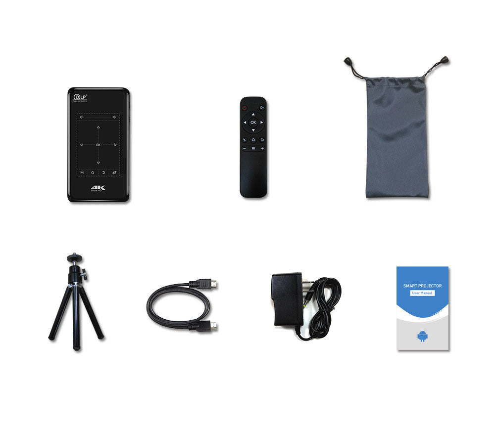 KTX-028947 4K HD DLP Projector with Bluetooth, Dual-Band WiFi, and Android System - Portable with Tripod and Remote Control