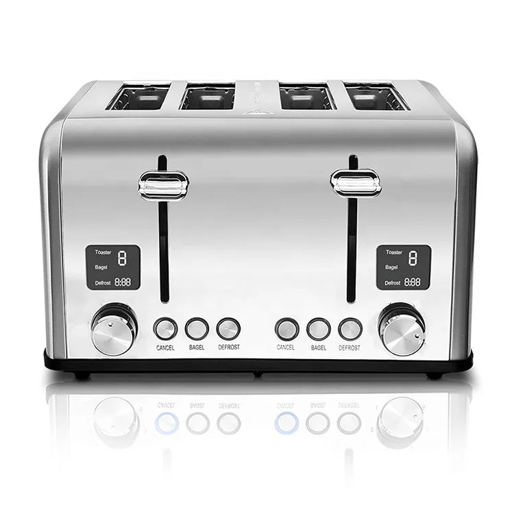 KTX-322771 Four-Slice Stainless Steel Electric Toaster with LED Display for Versatile Breakfast Preparation