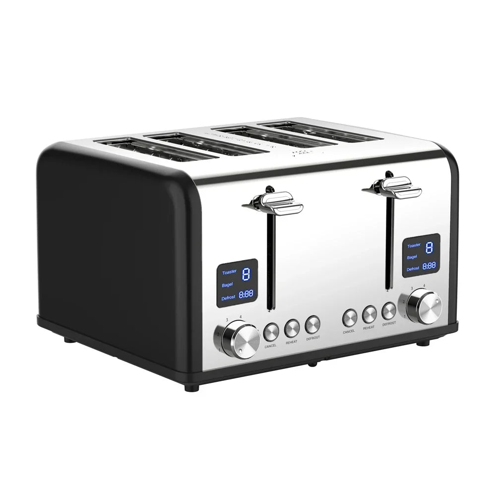 KTX-322771 Four-Slice Stainless Steel Electric Toaster with LED Display for Versatile Breakfast Preparation