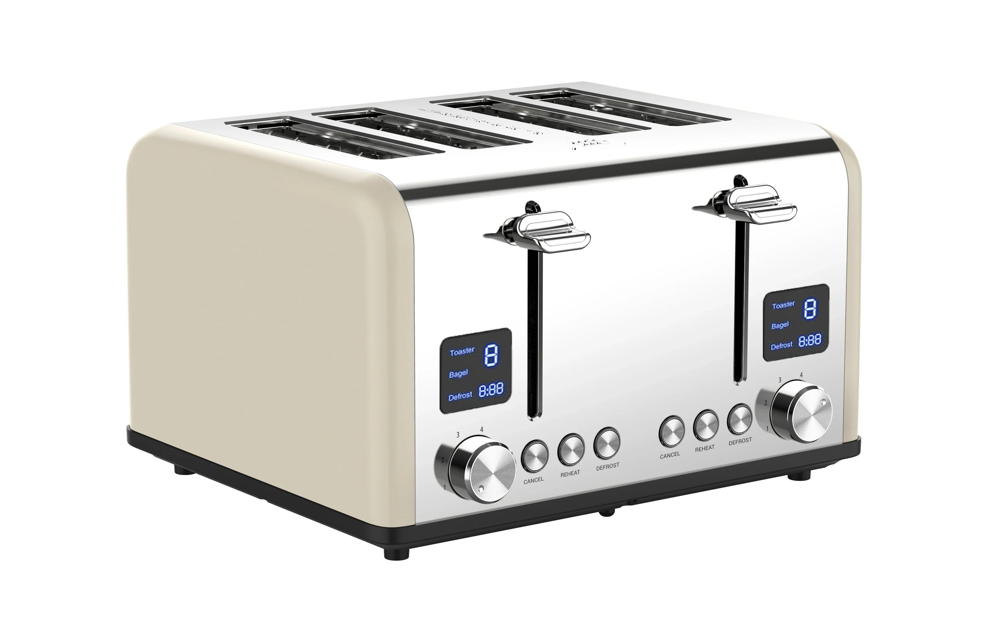 KTX-322771 Four-Slice Stainless Steel Electric Toaster with LED Display for Versatile Breakfast Preparation