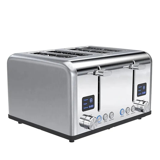 KTX-322771 Four-Slice Stainless Steel Electric Toaster with LED Display for Versatile Breakfast Preparation