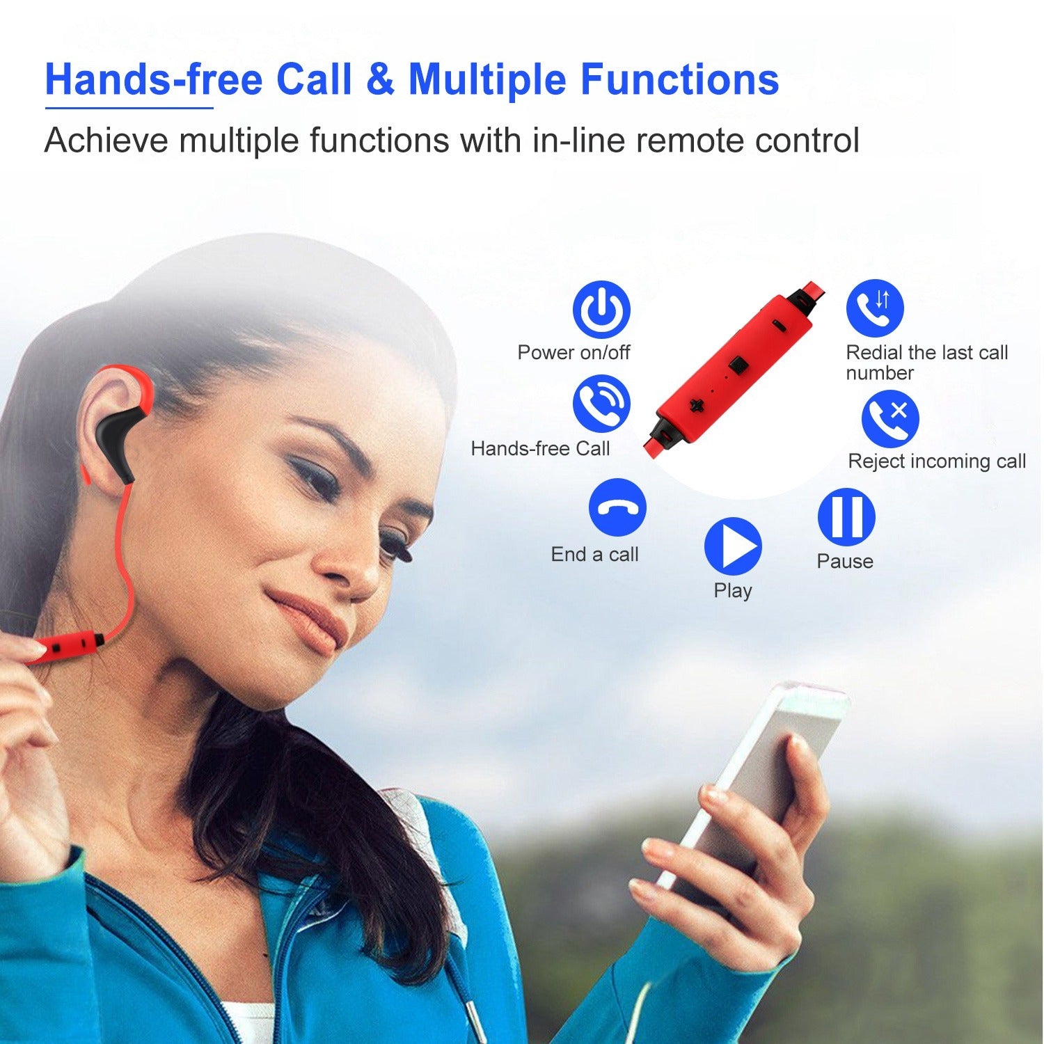 KTX-116243 Wireless Sport Earphones with Noise Cancellation, Sweatproof Design, and In-line Mic for Hands-Free Use