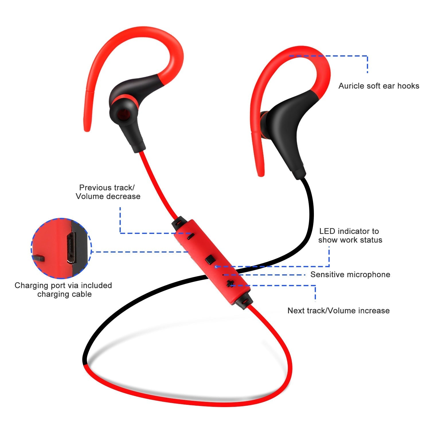 KTX-116243 Wireless Sport Earphones with Noise Cancellation, Sweatproof Design, and In-line Mic for Hands-Free Use