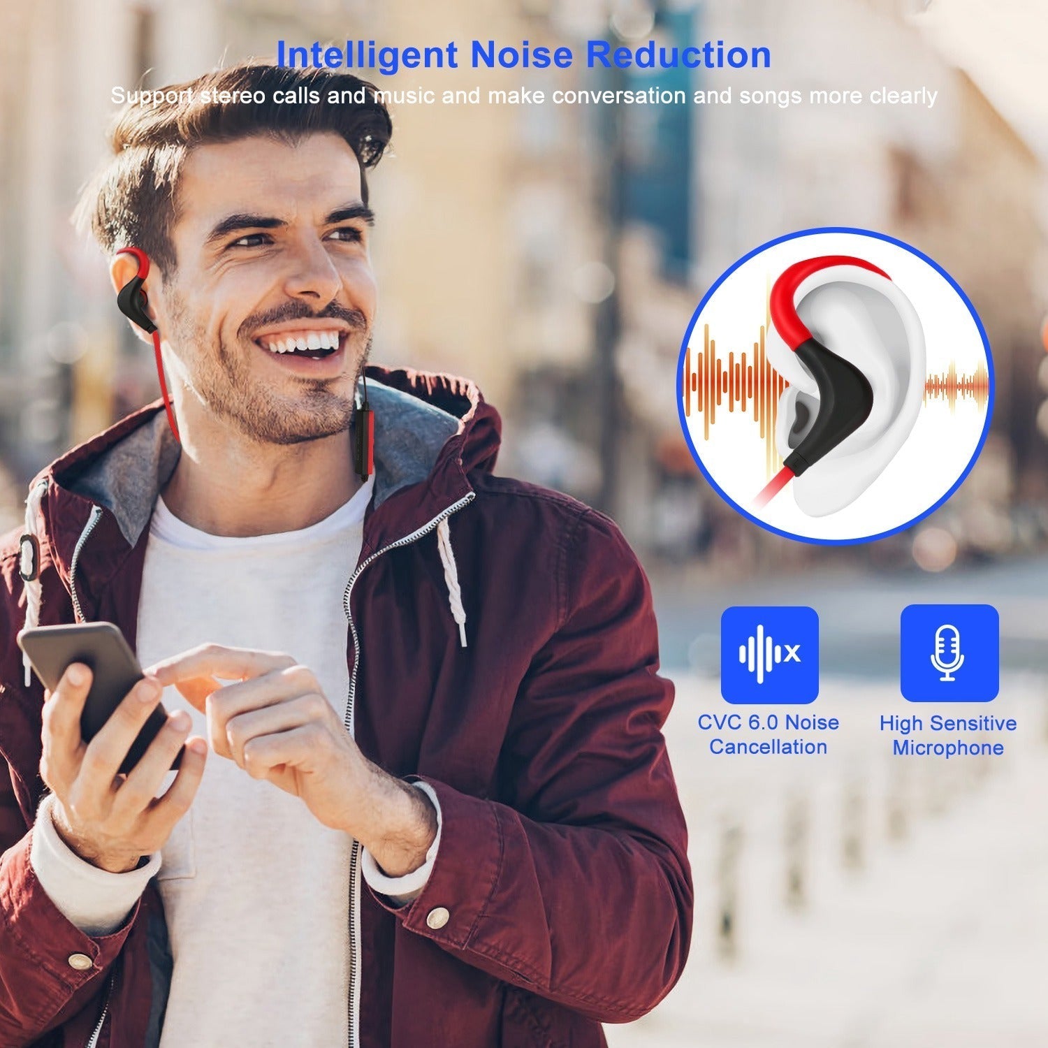KTX-116243 Wireless Sport Earphones with Noise Cancellation, Sweatproof Design, and In-line Mic for Hands-Free Use