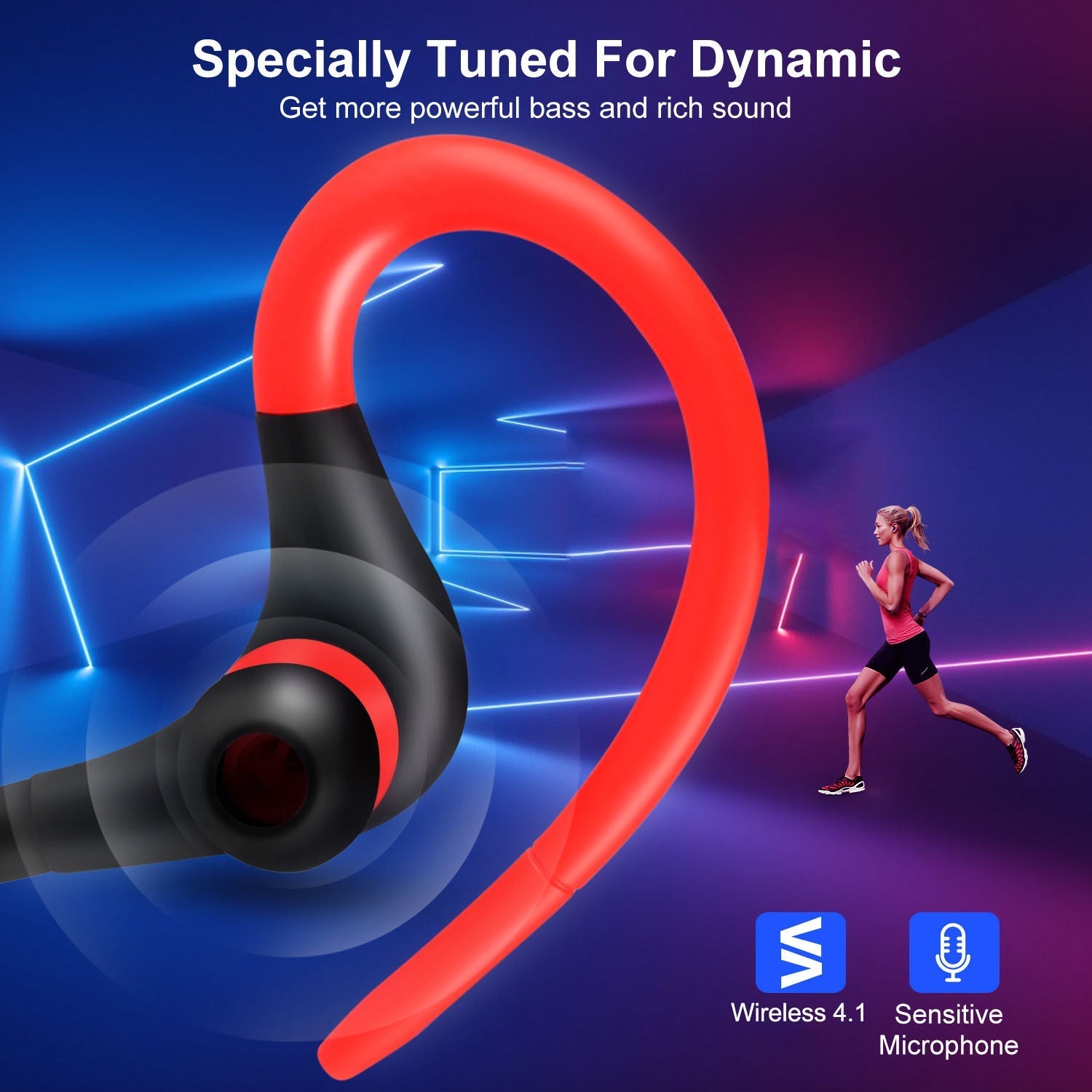 KTX-116243 Wireless Sport Earphones with Noise Cancellation, Sweatproof Design, and In-line Mic for Hands-Free Use