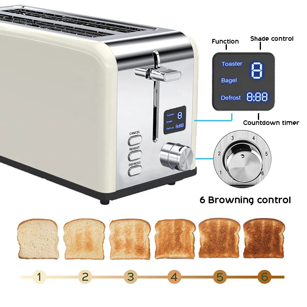 KTX-535187 Custom Retro Stainless Steel 4-Slice Electric Pop-up Toaster with Grill