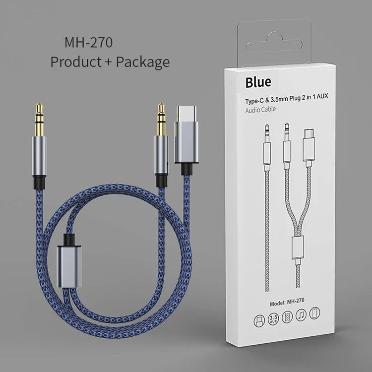 KTX-604179 3 in 1 Type C & 3.5mm Male to Male Aux Audio Splitter Cable for Car Audio Systems