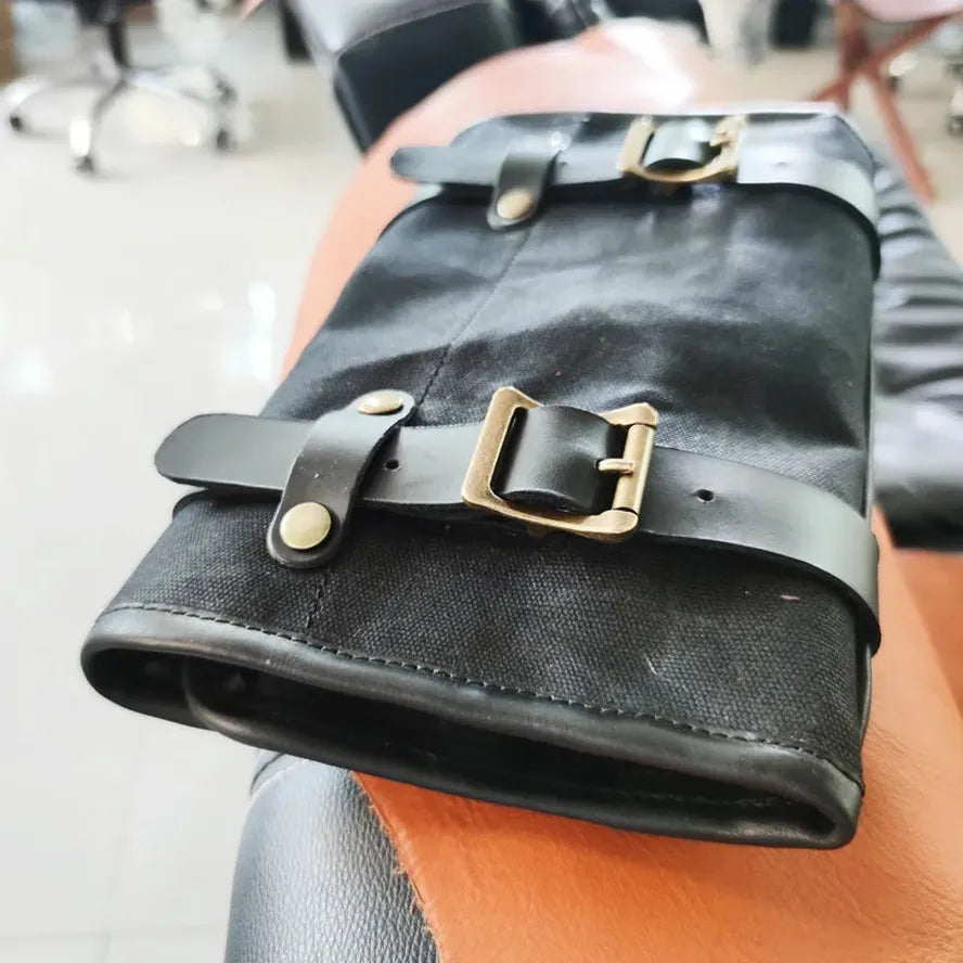 KTX-090067 Compact Motorcycle Repair Tool Bag in Cotton Canvas and Leather with Zipper Closure