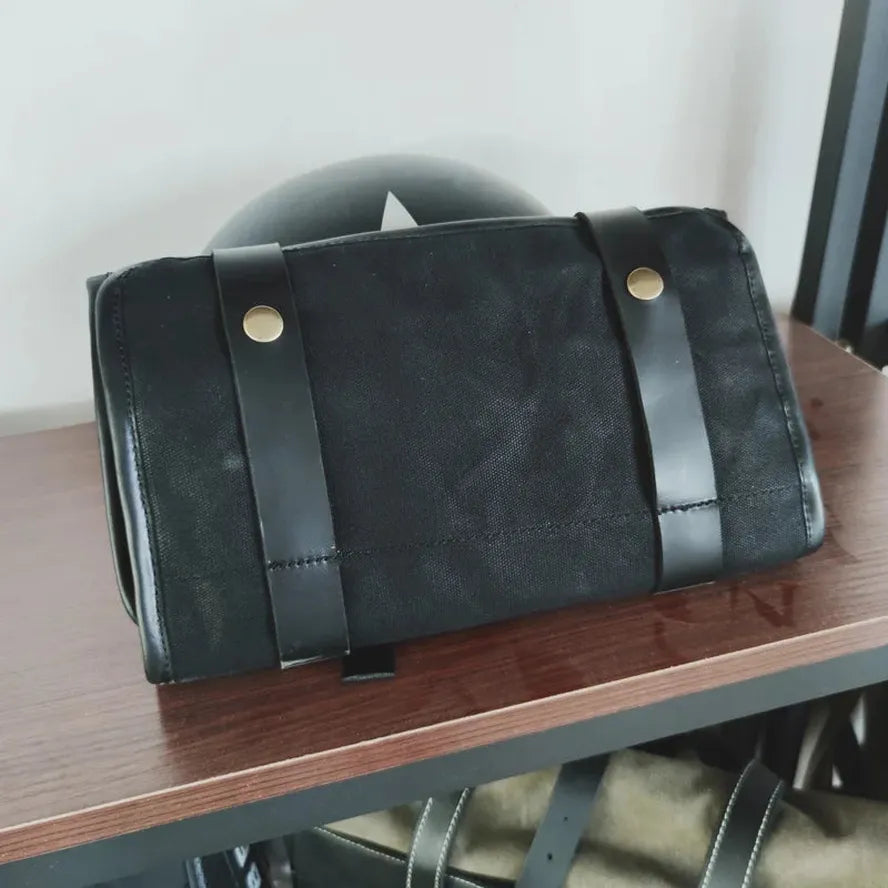 KTX-090067 Compact Motorcycle Repair Tool Bag in Cotton Canvas and Leather with Zipper Closure