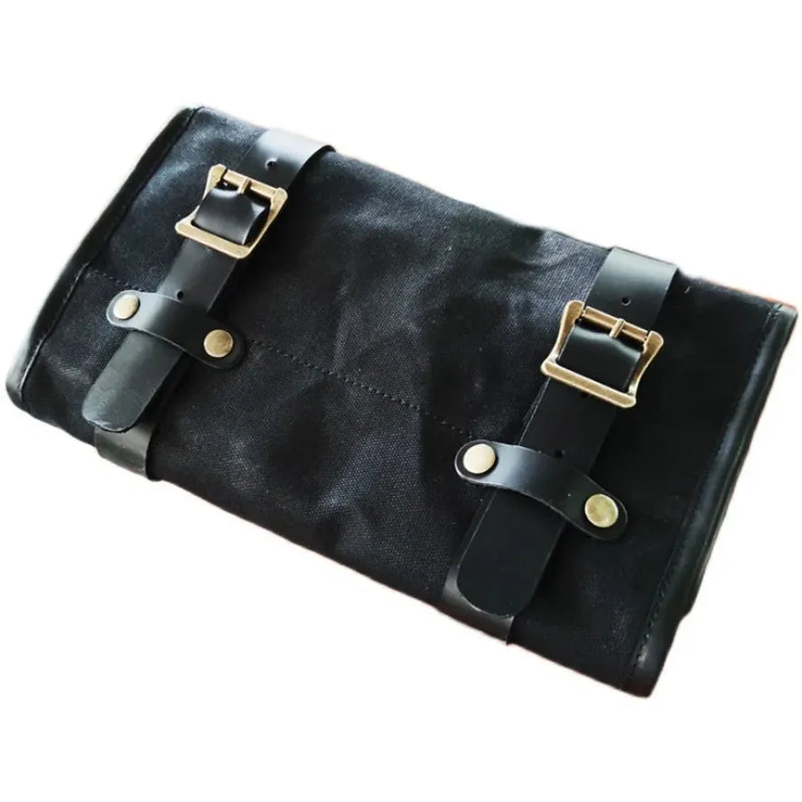 KTX-090067 Compact Motorcycle Repair Tool Bag in Cotton Canvas and Leather with Zipper Closure
