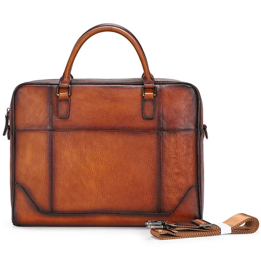 KTX-909459 Vintage Leather Laptop Briefcase for Men - Retro Handmade Fashion Bag
