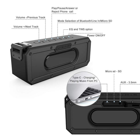 KTX-381139 Portable 40W Waterproof Bluetooth Speaker with Long Battery Life and Multiple Playback Options