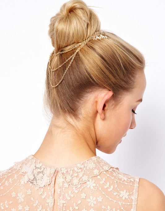 KTX-237651 Leaf Chain Tassel Hair Comb - Alloy Hair Accessory for Women