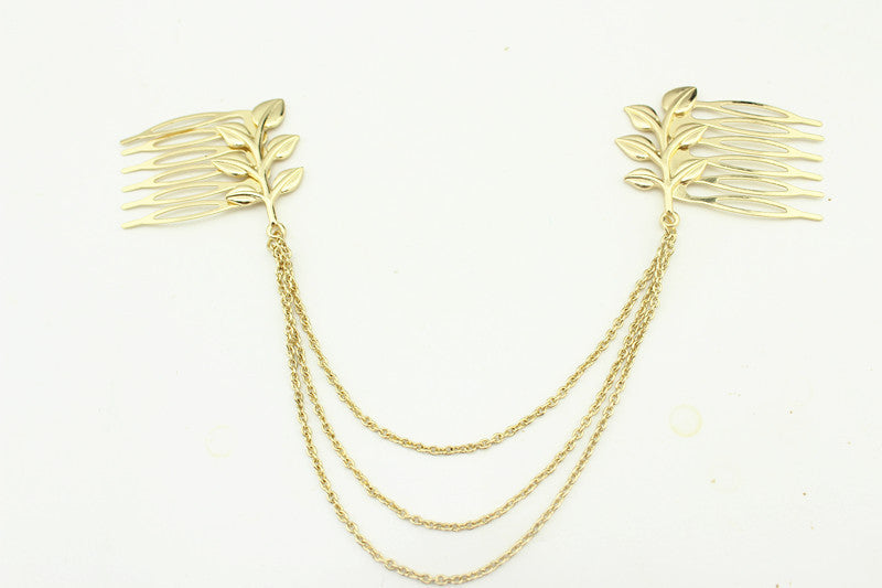 KTX-237651 Leaf Chain Tassel Hair Comb - Alloy Hair Accessory for Women