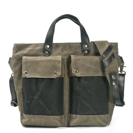 KTX-643859 Retro Waterproof Canvas Messenger Bag with Leather Accents for Unisex