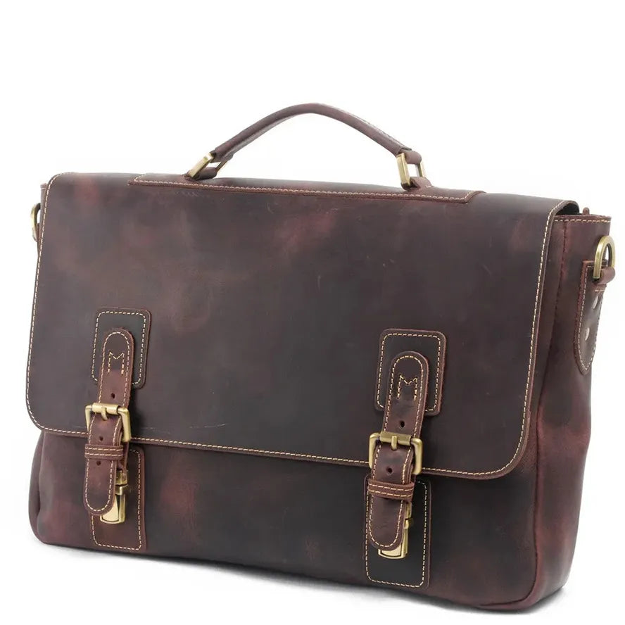 KTX-597587 Genuine Leather Business Shoulder Briefcase for Men - Retro Design, 40cm Size