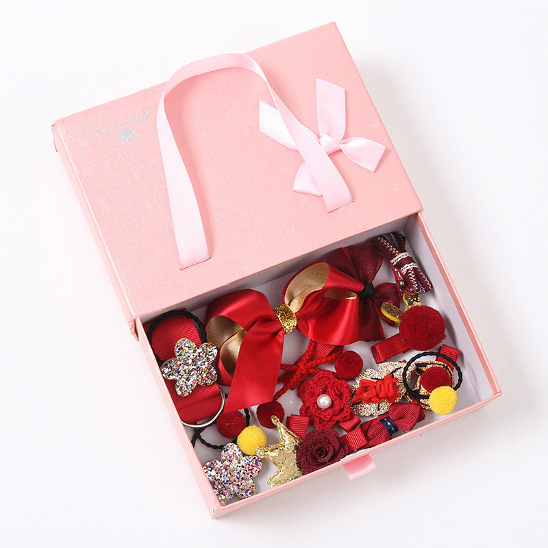 KTX-132755 Children's Handmade Hair Accessories Set with Bows - 18-Piece Collection in Various Colors and Packaging Options