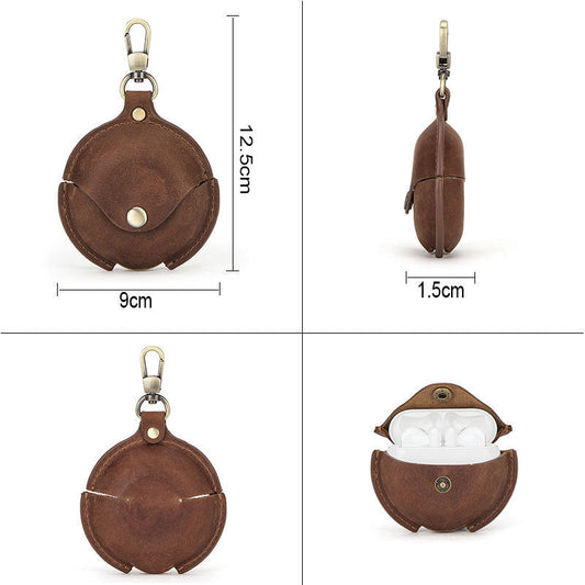 KTX-133203 Crazy Horse Leather Case for Huawei Freebuds 3 - Stylish Clamshell Design in Brown, Dark Brown, Royal Blue, and Burgundy