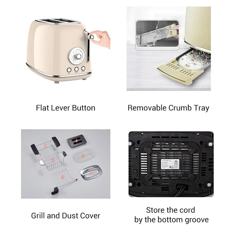 KTX-649299 Multifunctional Retro Electric Toaster 815W with Adjustable Settings
