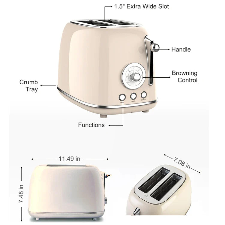 KTX-649299 Multifunctional Retro Electric Toaster 815W with Adjustable Settings