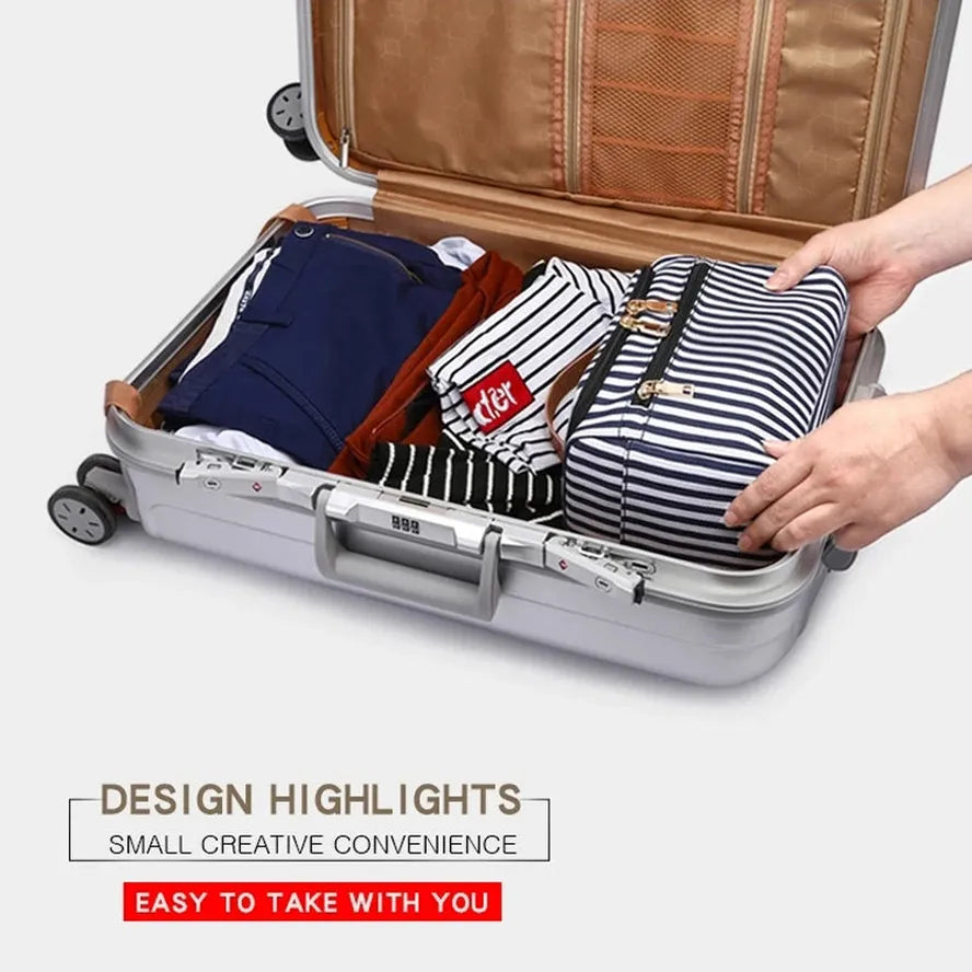 KTX-399827 Large Portable Canvas Makeup Bag with Stripes for Organised Storage