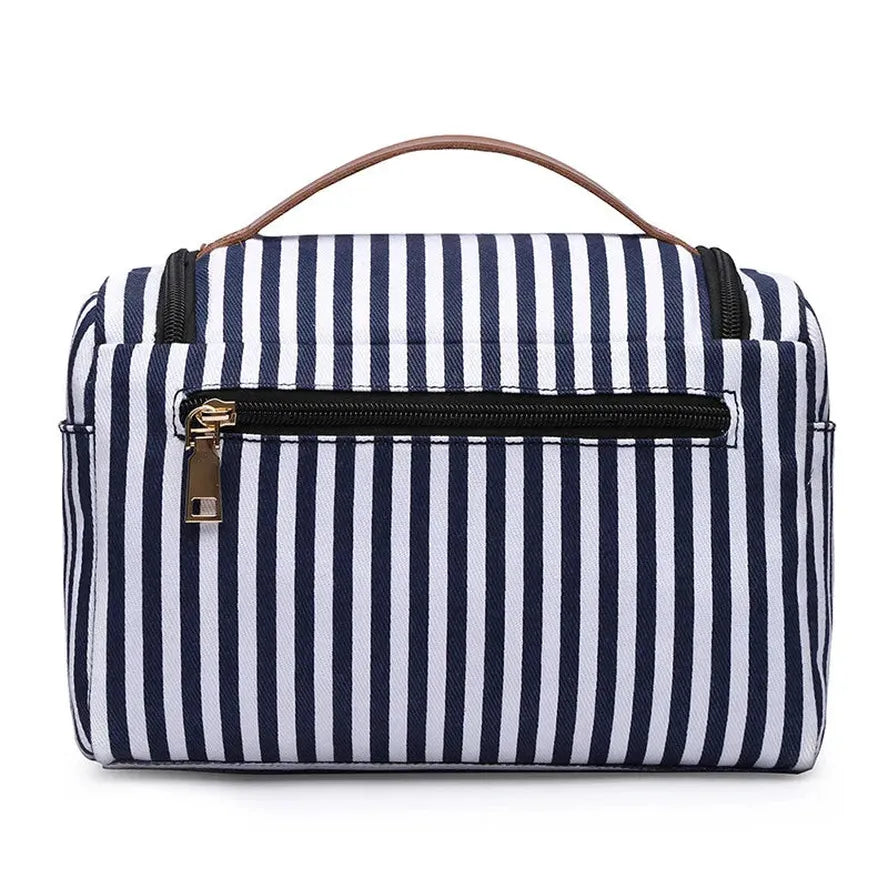 KTX-399827 Large Portable Canvas Makeup Bag with Stripes for Organised Storage