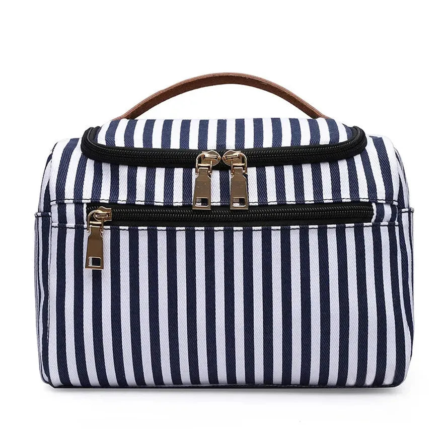 KTX-399827 Large Portable Canvas Makeup Bag with Stripes for Organised Storage