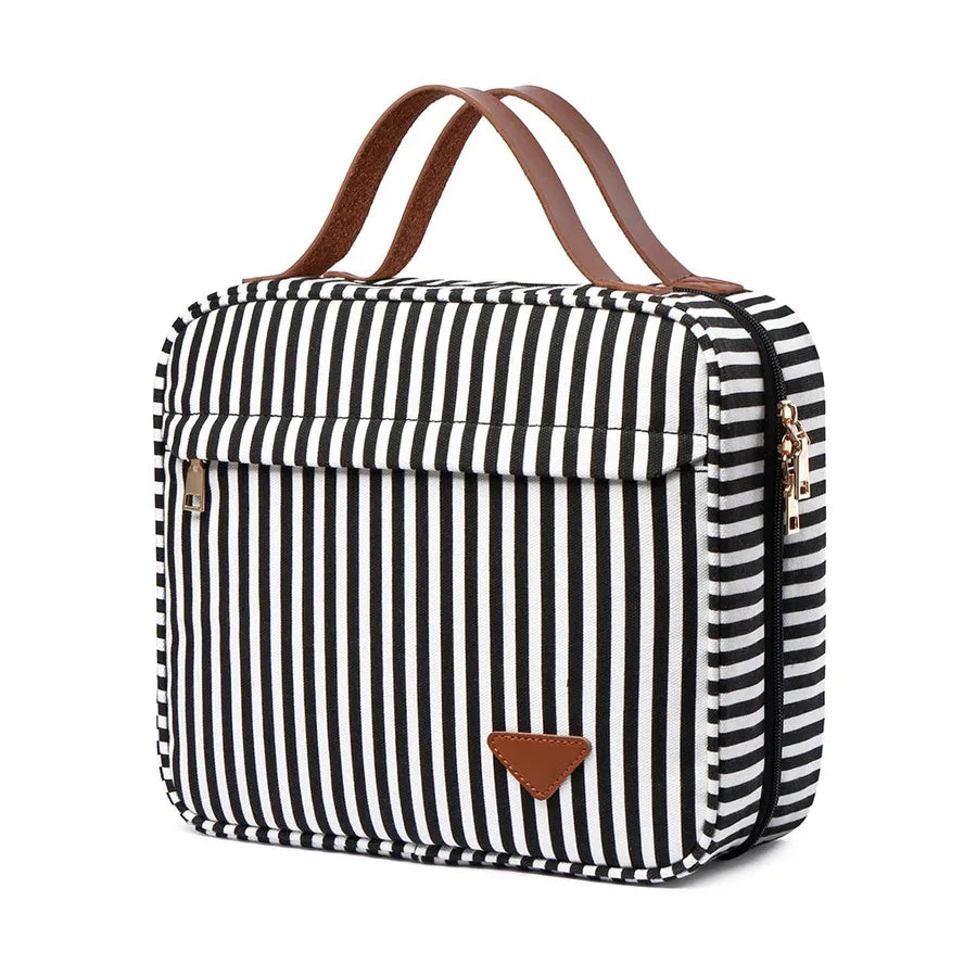 KTX-399827 Large Portable Canvas Makeup Bag with Stripes for Organised Storage