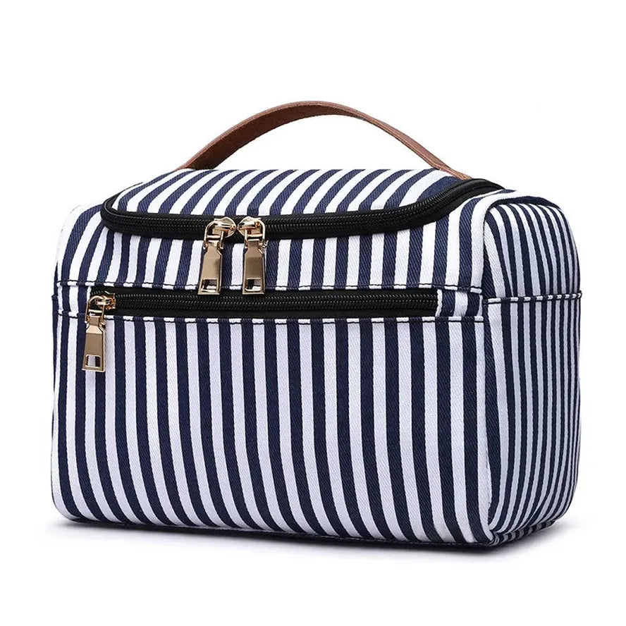 KTX-399827 Large Portable Canvas Makeup Bag with Stripes for Organised Storage