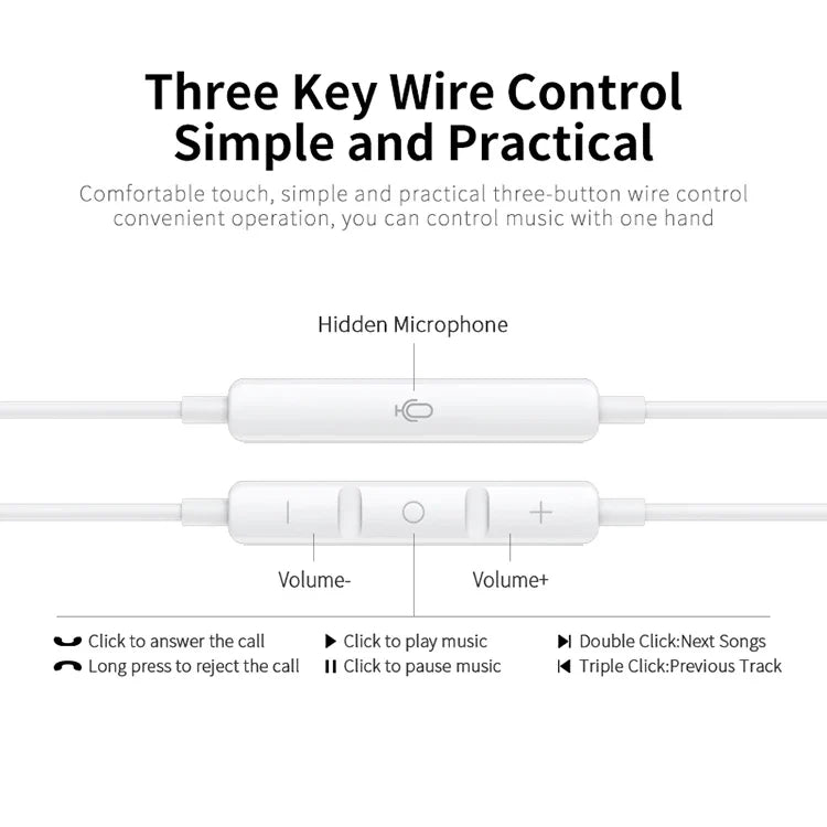 KTX-246035 3.5mm Wired HiFi Earphones with Microphone for iPhone and Samsung Devices