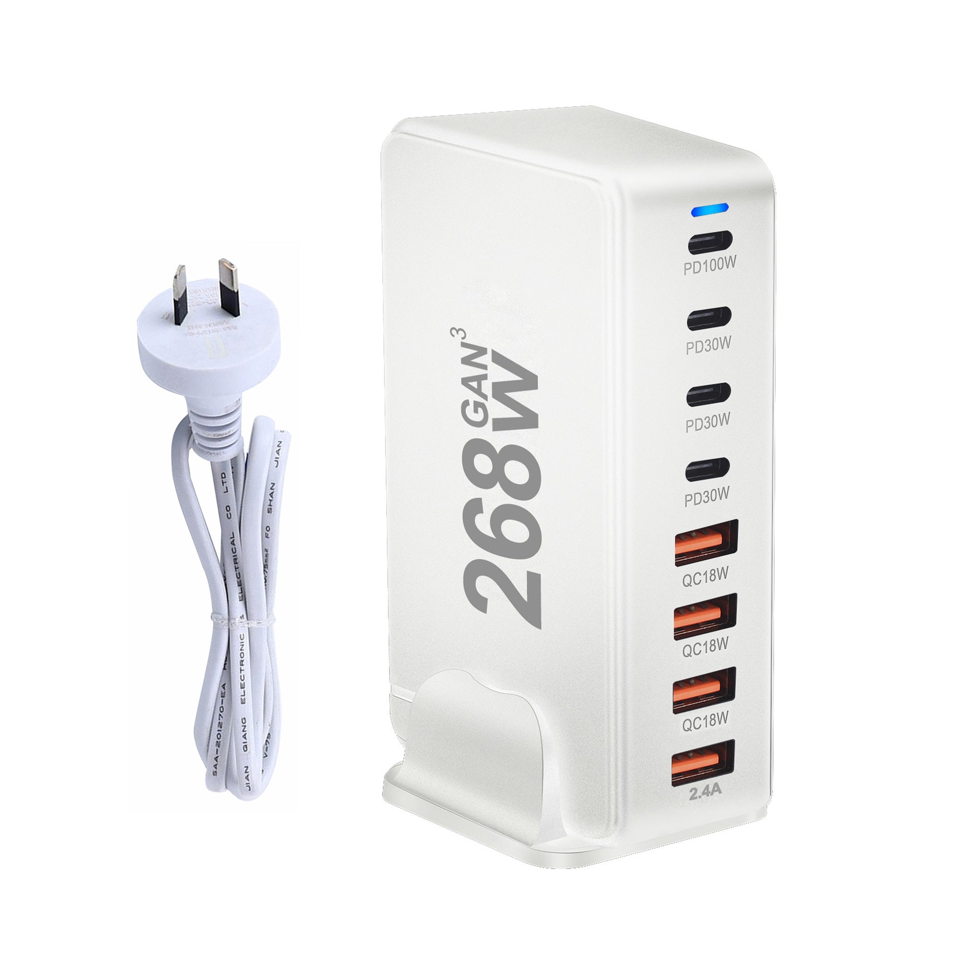 KTX-812115 240W Gallium Nitride Desktop PD Charger in White and Black for Multiple International Standards