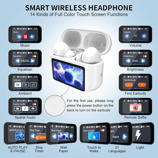 KTX-803667 Touchscreen Wireless Earbuds with Noise Cancelling, Bluetooth 5.4, Hi-Fi Sound, and Microphone for Android & iOS
