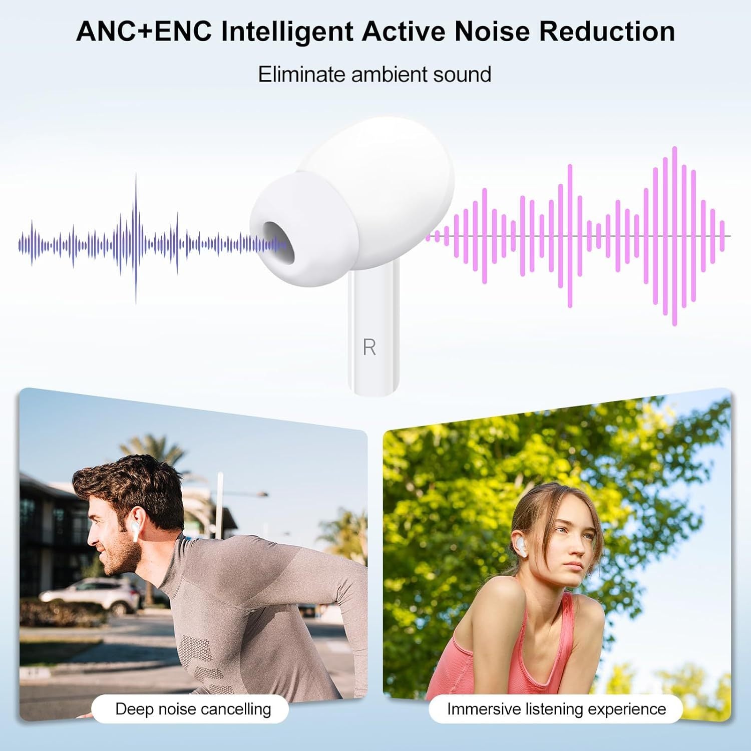 KTX-803667 Touchscreen Wireless Earbuds with Noise Cancelling, Bluetooth 5.4, Hi-Fi Sound, and Microphone for Android & iOS