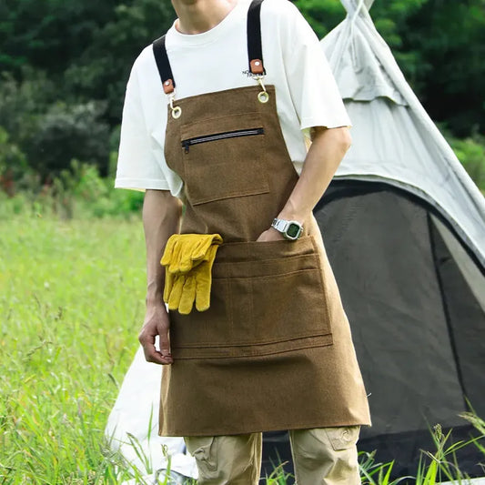 KTX-750035 Floral Canvas Apron for Outdoor, Gardening, and Barista Use