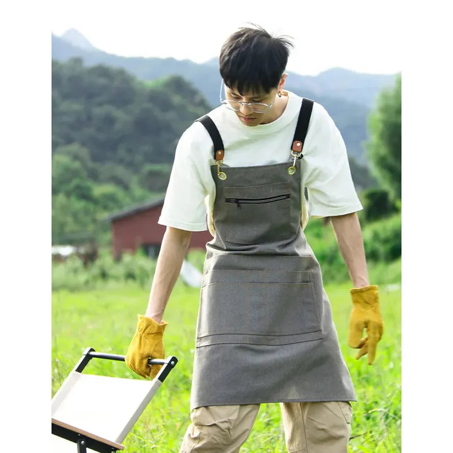 KTX-750035 Floral Canvas Apron for Outdoor, Gardening, and Barista Use