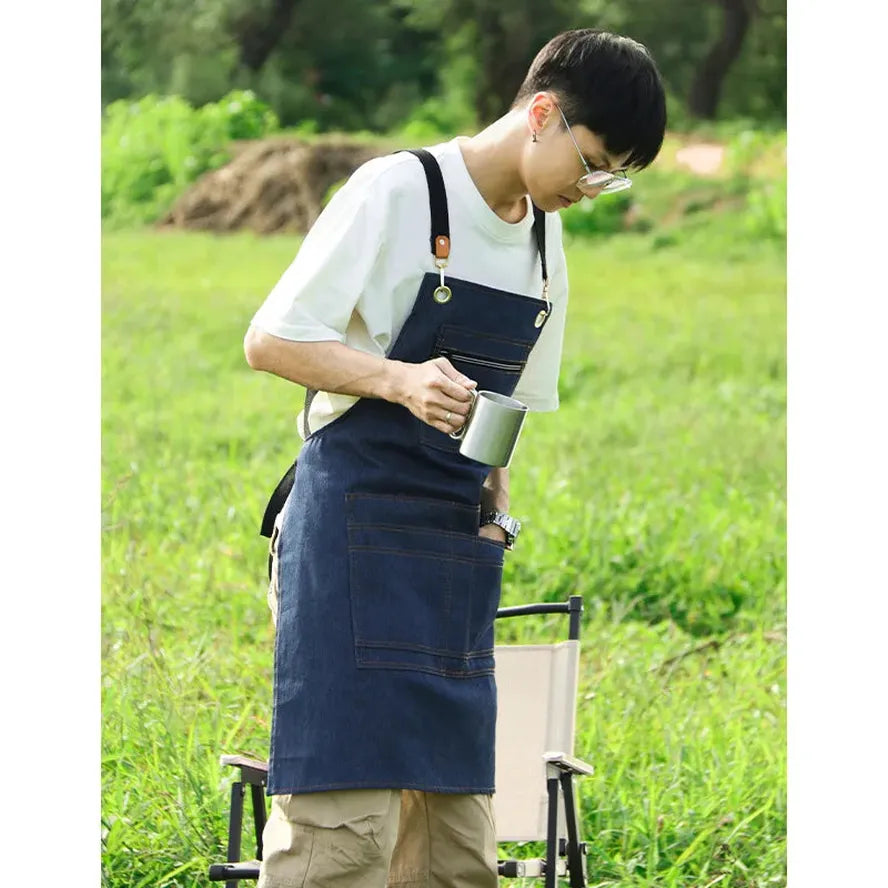 KTX-750035 Floral Canvas Apron for Outdoor, Gardening, and Barista Use