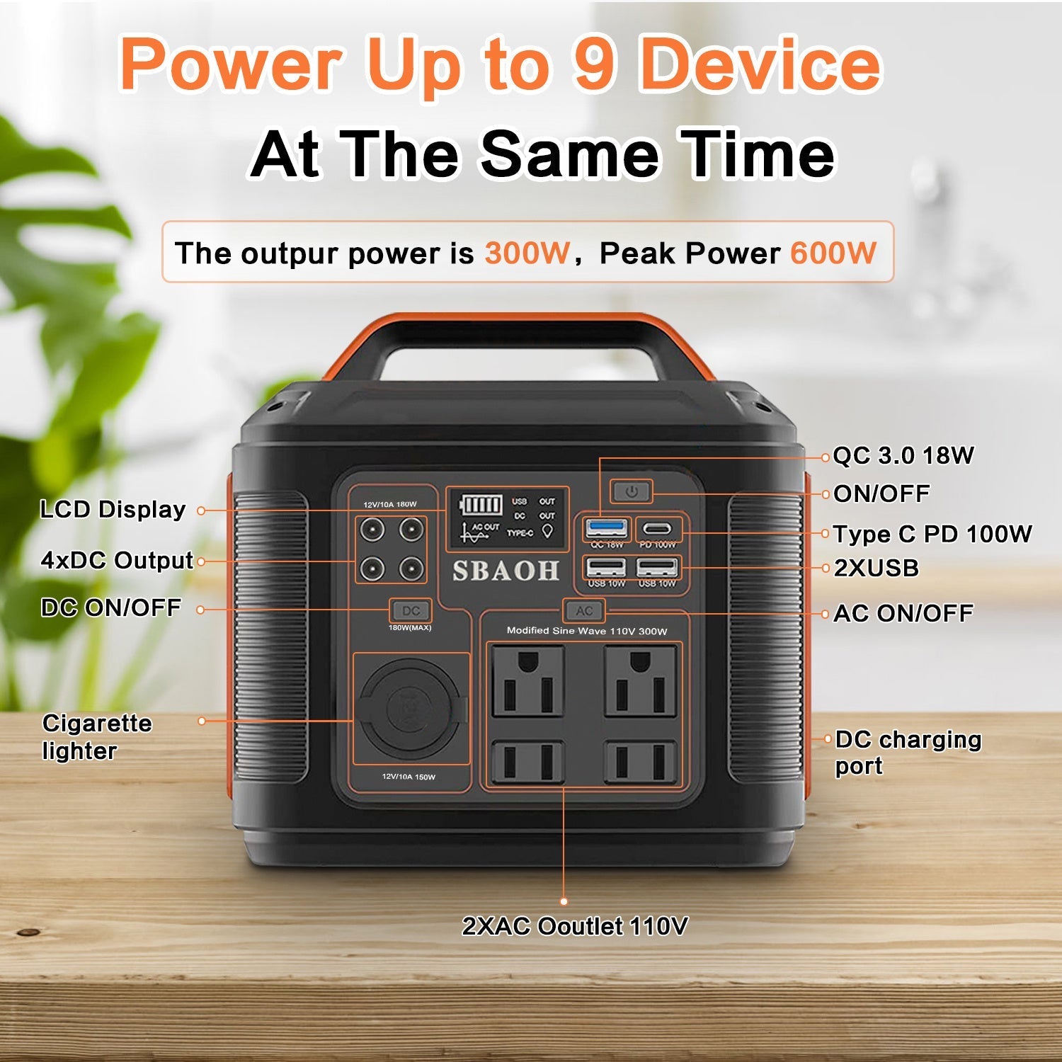 KTX-054035 Portable Power Station 300W 296Wh Lithium Backup Battery with Multiple Output Ports for Emergency and Outdoor Use