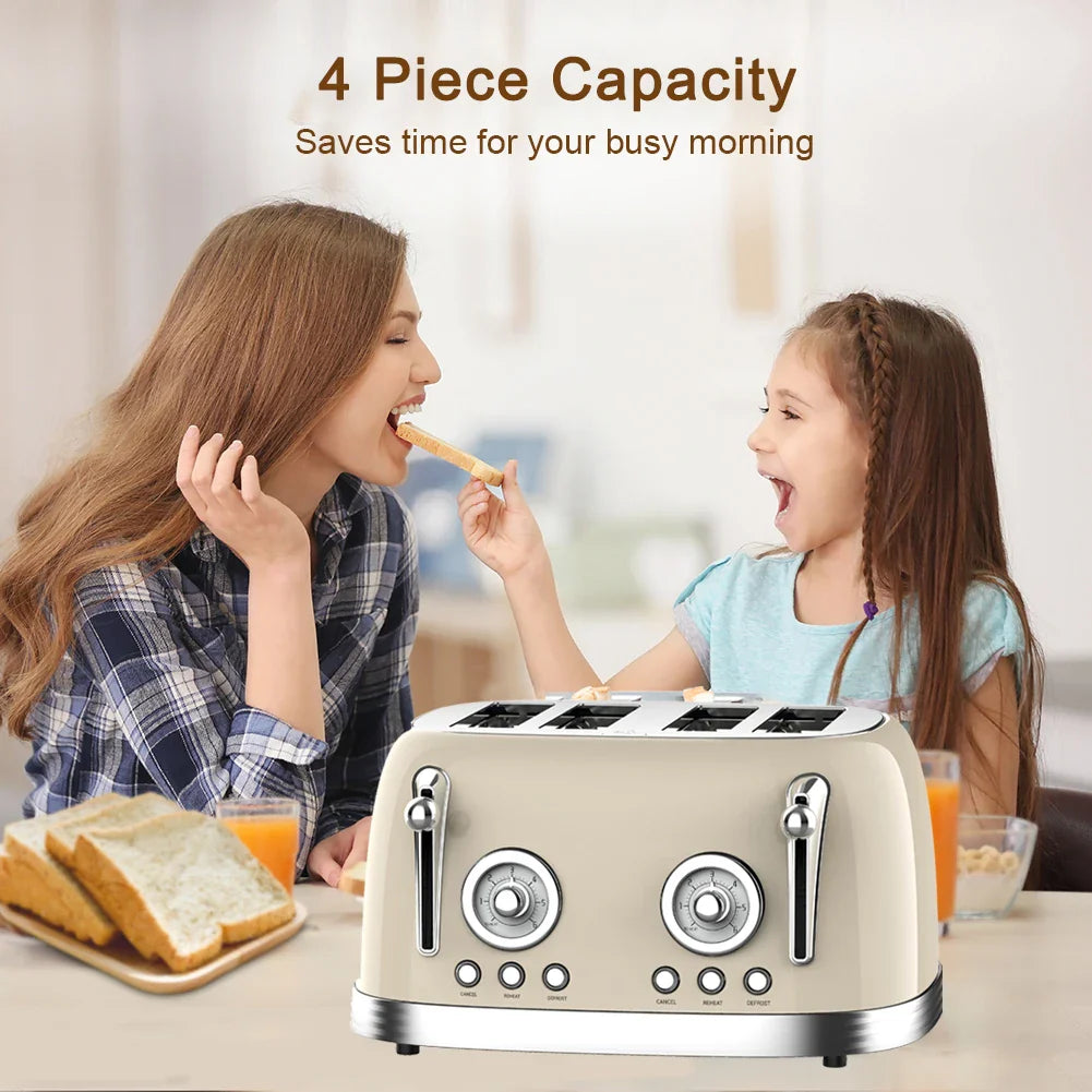 KTX-616531 Stainless Steel 4-Slice Electric Toaster with Sandwich and Waffle Functionality