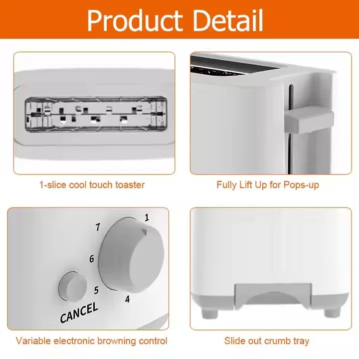 KTX-730643 500W Modern One-Slice Toaster - Compact Design for Effortless Breakfasts