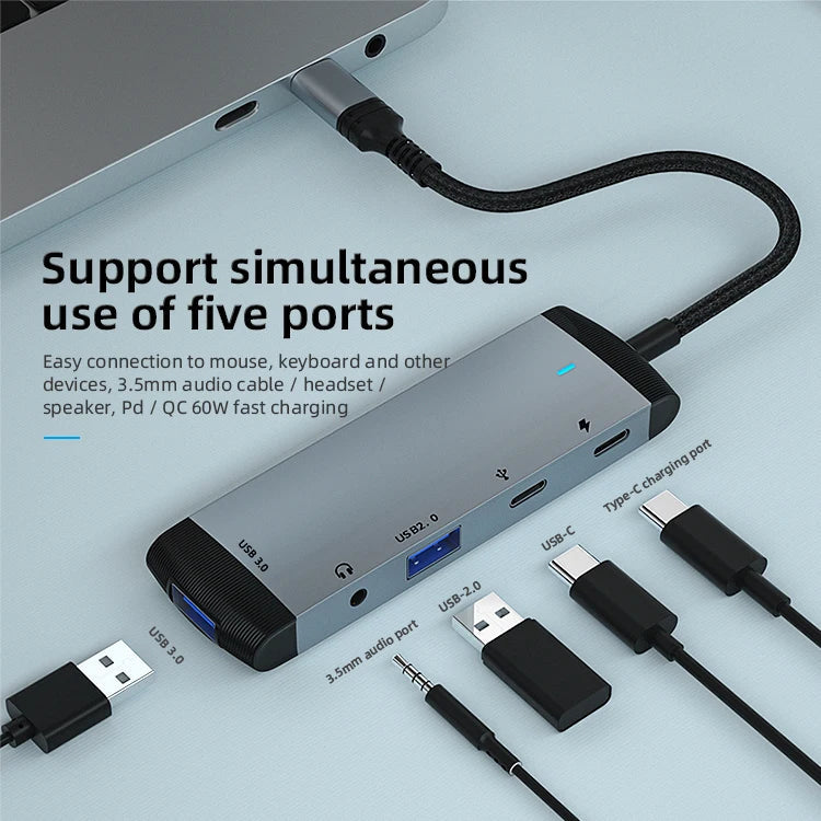 KTX-444947 5-in-1 USB-C Docking Station Hub with PD60W Fast Charging for Laptops and Phones