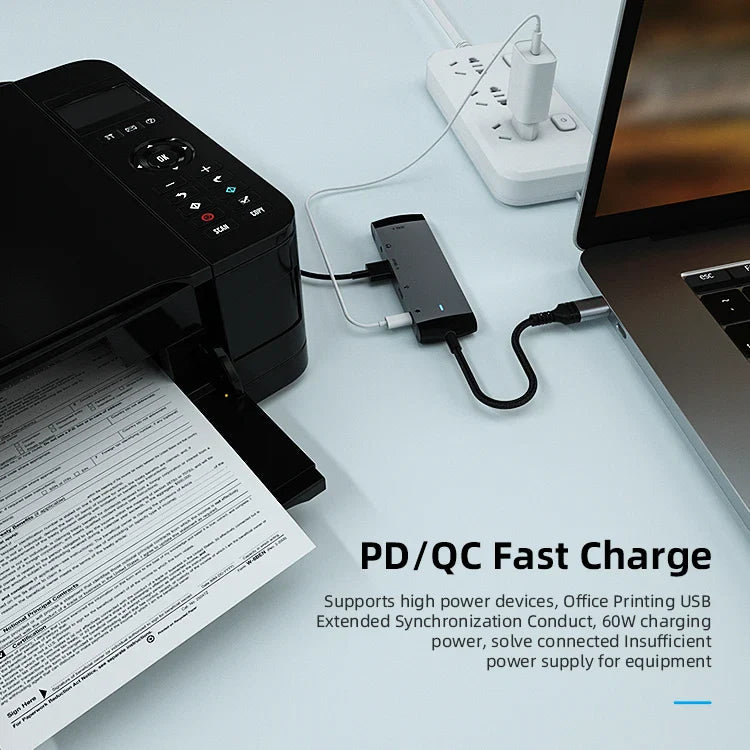 KTX-444947 5-in-1 USB-C Docking Station Hub with PD60W Fast Charging for Laptops and Phones