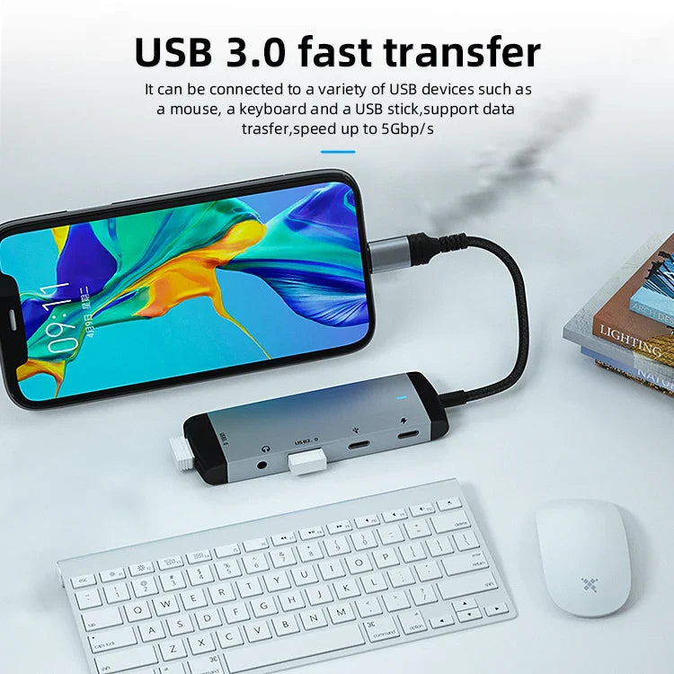 KTX-444947 5-in-1 USB-C Docking Station Hub with PD60W Fast Charging for Laptops and Phones