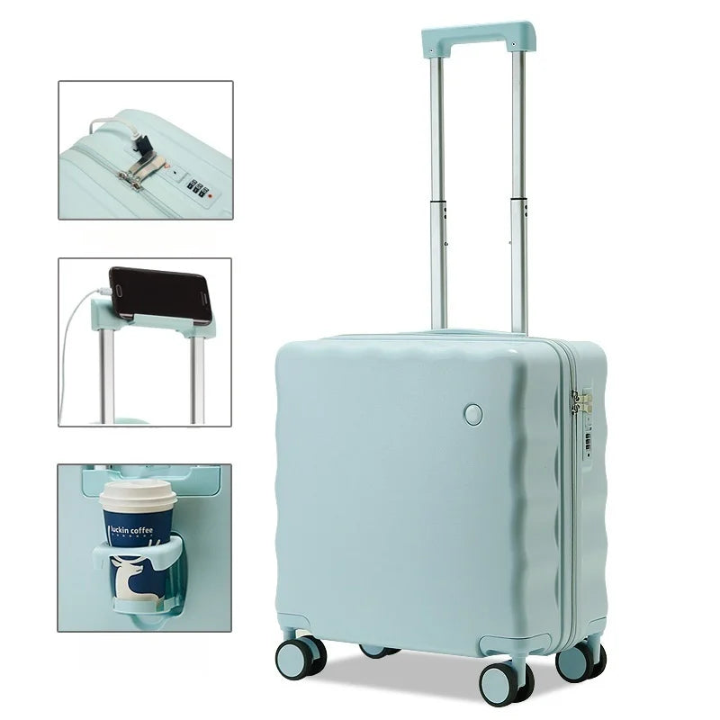 KTX-473747 18-Inch Mini Cabin Trolley Suitcase with Cup Holder and Laptop Compartment
